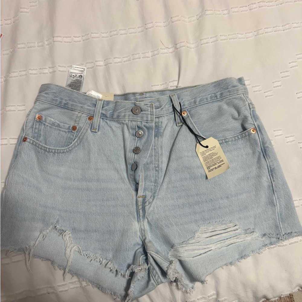 Levi's Light Blue Distressed Jean Shorts